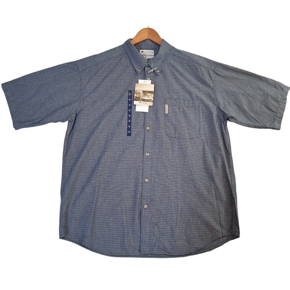 Columbia Nobelwood Plaid Shirt Mens XL Midnight Gray‎ Short Sleeve Cotton AM7402